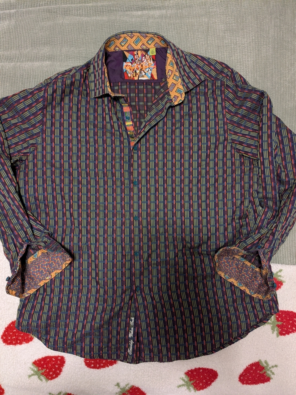 Robert Graham Multicolor Geometric Stripe Dress Shirt with Purple Base